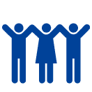 three people with arms up